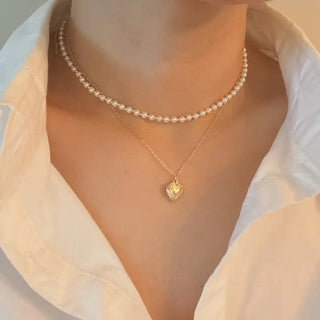 The Pearl and Heart Locket Necklace-Gold