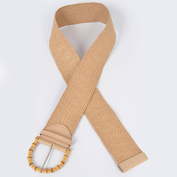 The Straw Belt with Bamboo Buckle-Tan