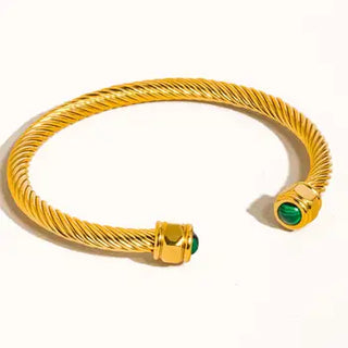 The Vail Stone Braided Bangle-Green