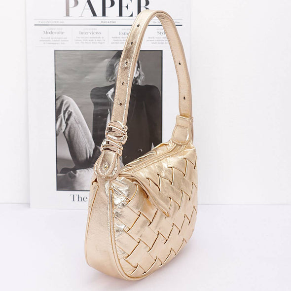 Faux Metallic Leather Braided Embossed Shoulder Bag