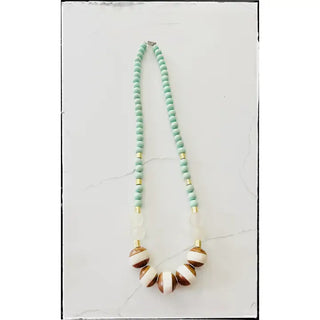 The Phoebe Large Bead Necklace-Aqua/Ivory