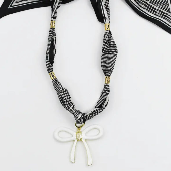 Scarfed and Chic Pendant Necklace-Bow
