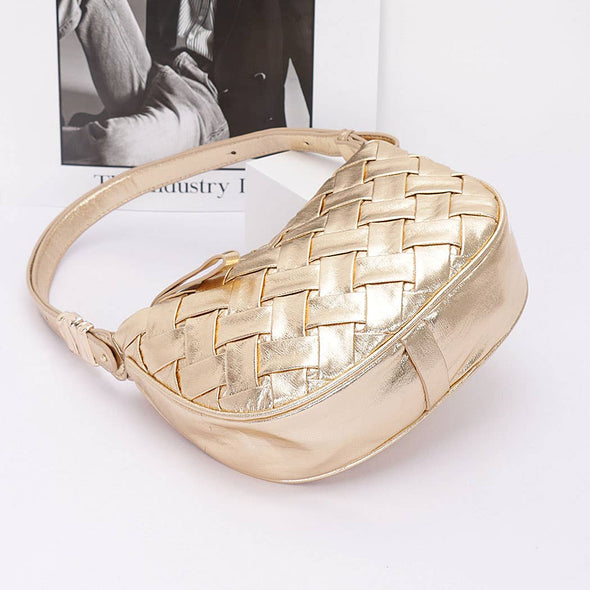 Faux Metallic Leather Braided Embossed Shoulder Bag