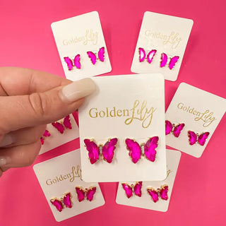 The Rhinestone Butterfly Stud-Pink