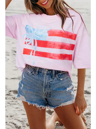 The Flag Bow Tee-Pink