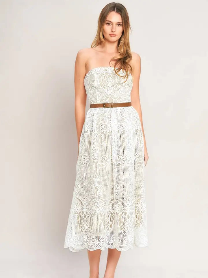 chinese dress ladies Mariana Cream Lace Bust Midi Dress - US 16