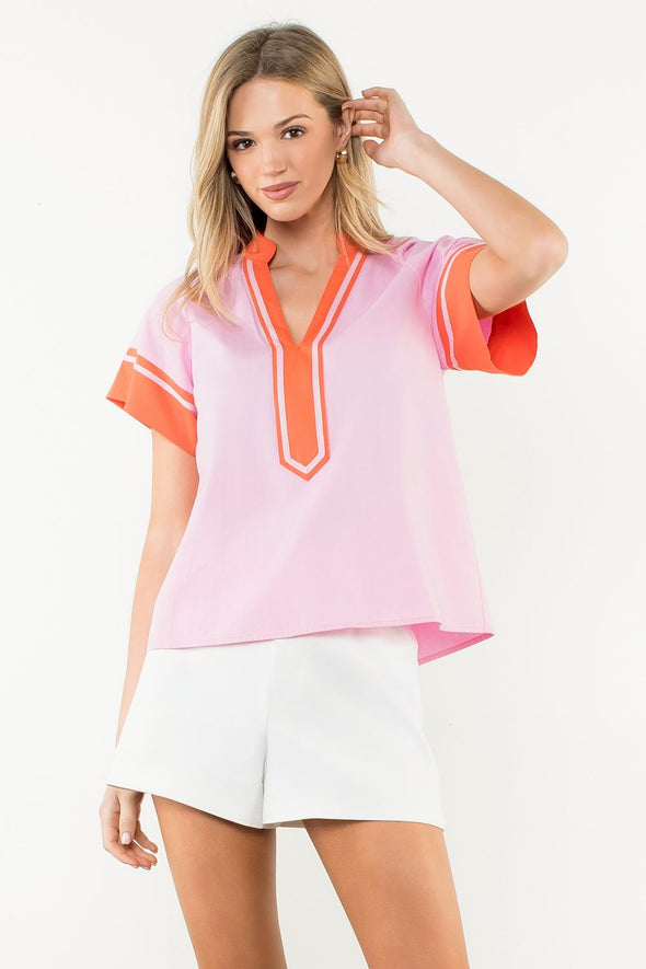 (THML) The Skylar Two Tone Top-Pink
