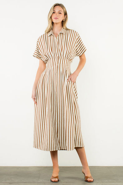 (THML) The Cammie Stripe Midi Dress-Brown
