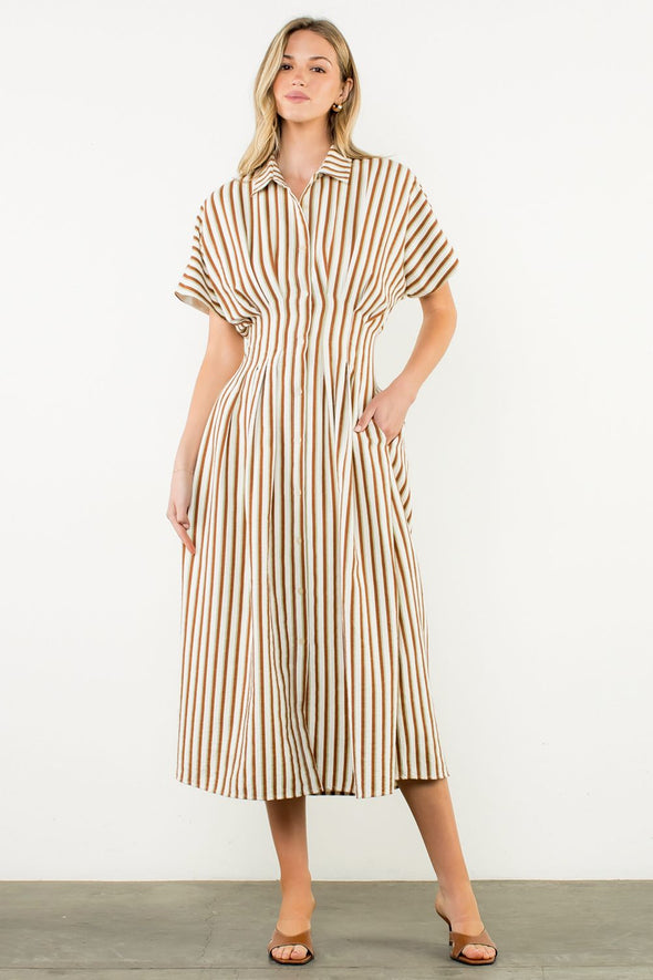 (THML) The Cammie Stripe Midi Dress-Brown