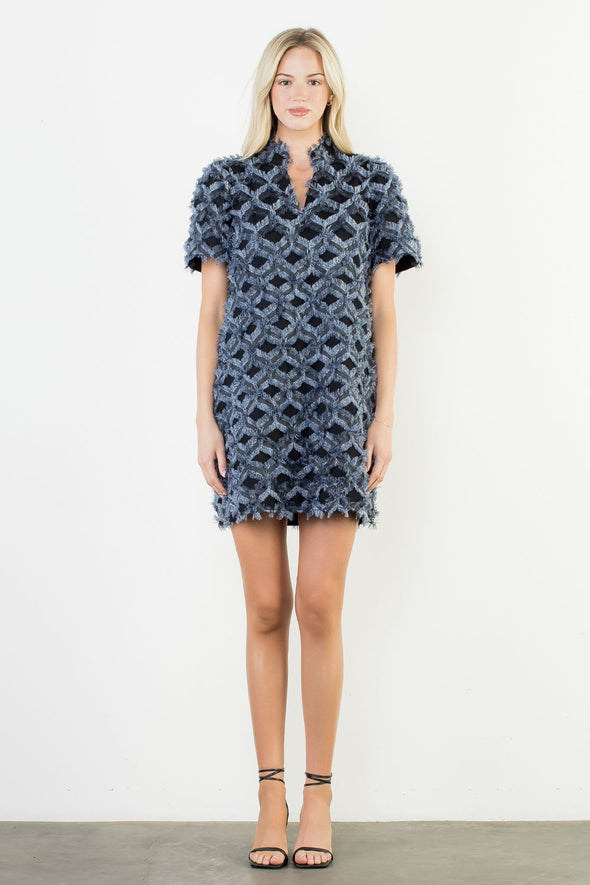 (THML) The Kathy Fringe Patterned Dress-Navy