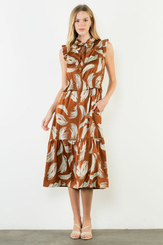 (THML) The Henson Abstract Tiered Dress-Brown