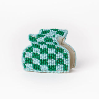 The Gia Petite Checked Claw Clip-Kelly Green