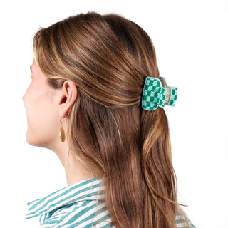 The Gia Petite Checked Claw Clip-Kelly Green