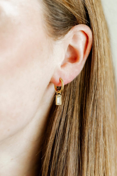 The Edith Clear Charm Earrings-Gold