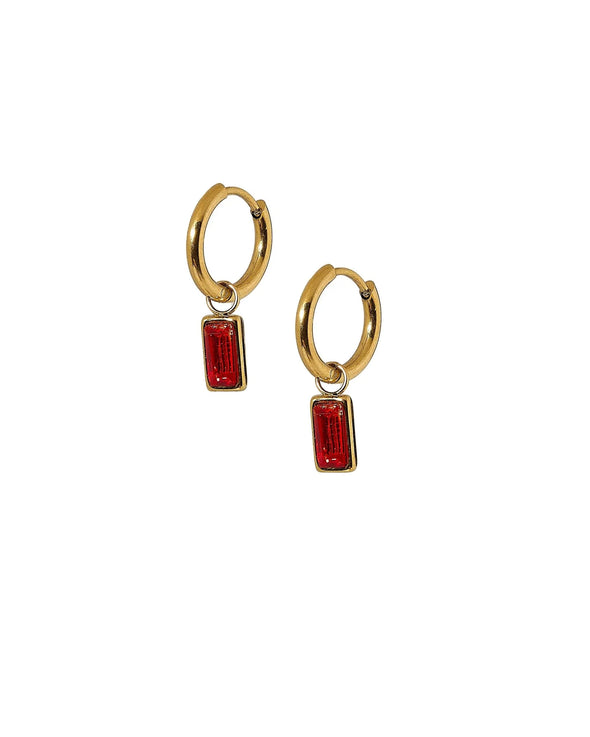 The Edith Red Charm Earrings-Gold