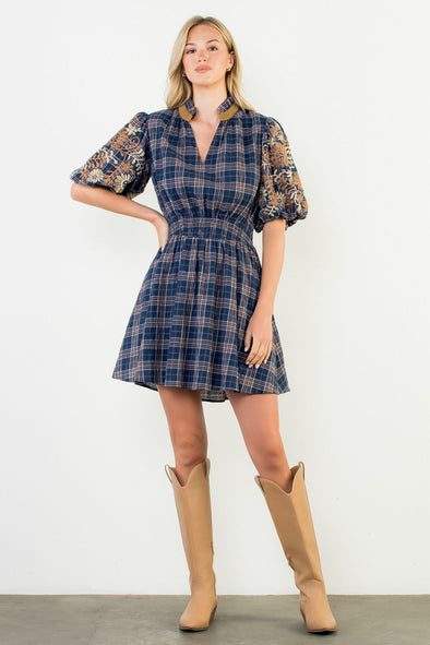 (THML) The Loren Gingham Dress-Navy
