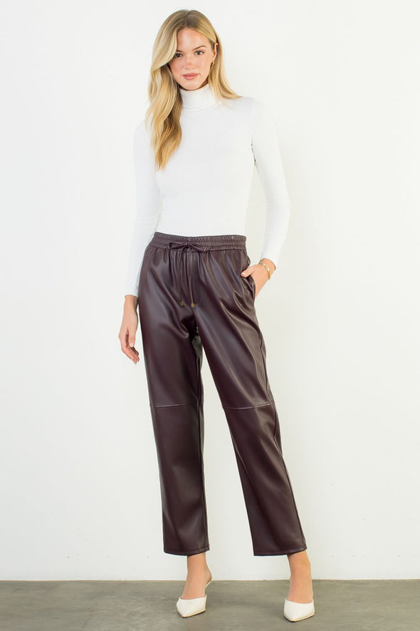 (THML) The Jason Leather Pant-Maroon