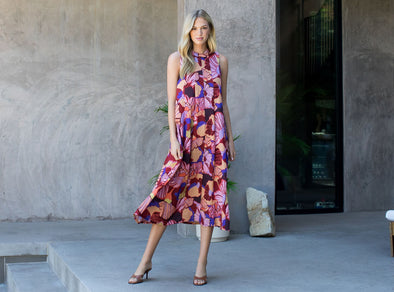 (THML) The Isabel Floral Midi Dress-Burgundy