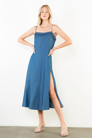 (THML) The Caroline Detailed Midi Dress-Denim
