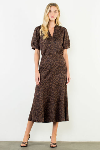 (THML) The Aadison Animal Print Midi Skirt-Brown