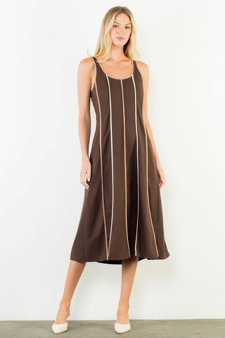 (THML) The Dennis Stripe Midi Dress-Brown