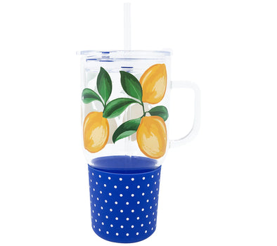 Glass Tumbler with Straw-Lemons