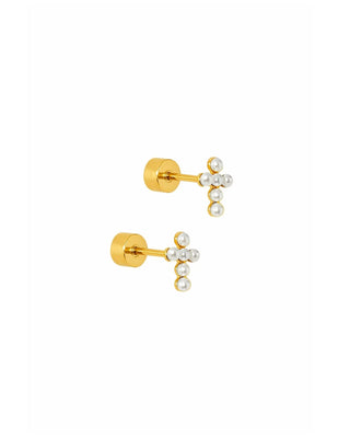 The Screwback Stud Earring-Clara Cross Pearl