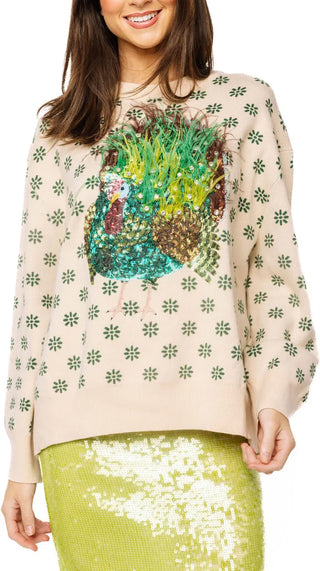 (QUEEN) The Feather Turkey Sweatshirt-Beige