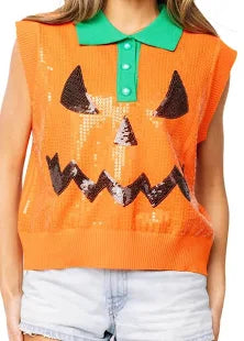 (QUEEN) The Jack-O-Lantern Sparkle Vest-Orange