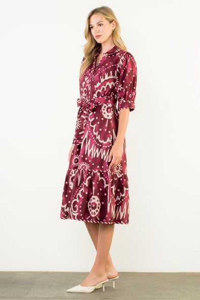 (THML) The Ian Printed Midi Dress-Plum