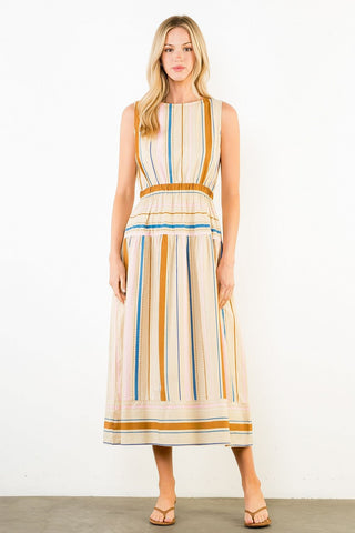 (THML) The Taylor Stripe Midi Dress-Teal
