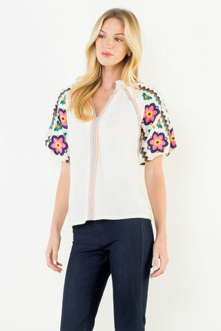 (THML) The Emmy Embroidery Top-Cream