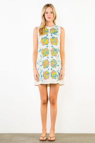 (THML) The Beth Anne Embroidered Floral Dress-Cream