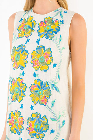 (THML) The Beth Anne Embroidered Floral Dress-Cream
