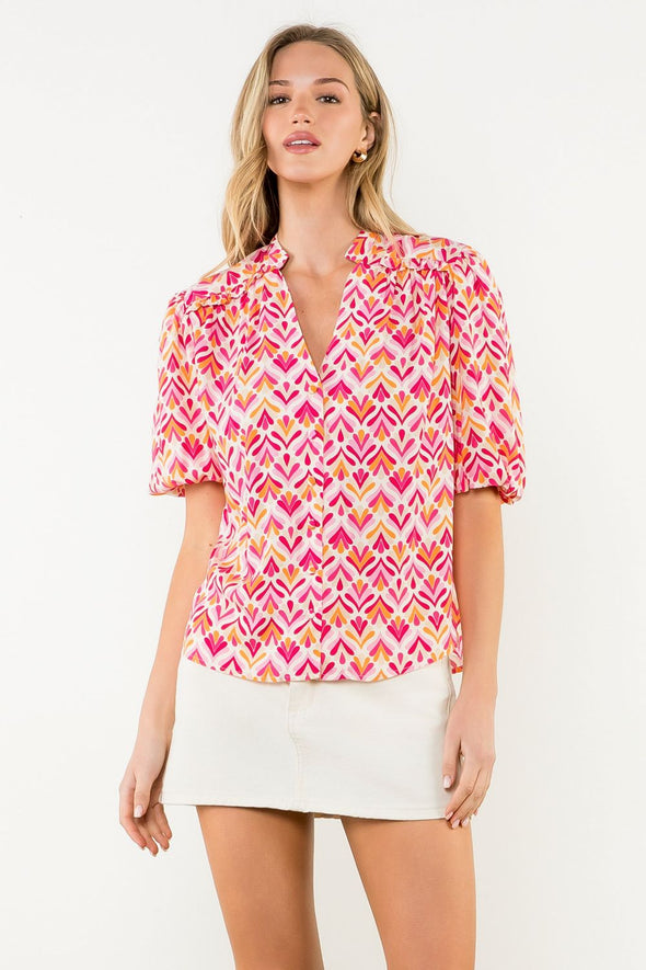 (THML) The Samantha Printed Top-Pink