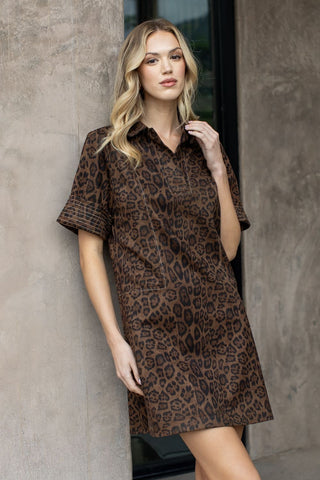 (THML) The Ricardo Leopard Suede Dress-Brown