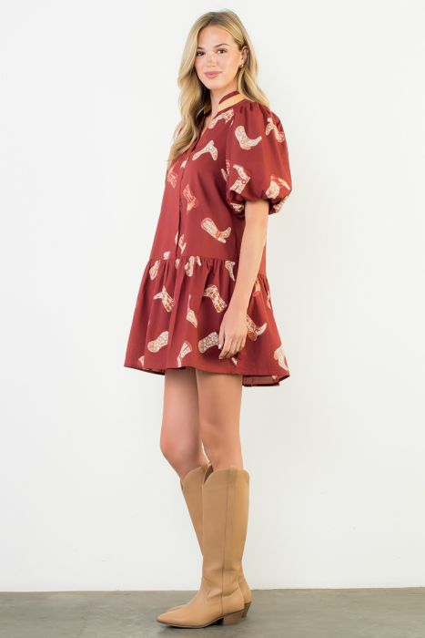 (THML) The Boots Dress-Burgundy