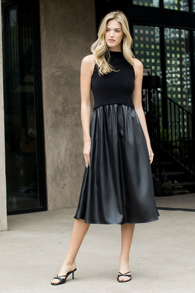 (THML) The Lola Leather Midi Dress-Black