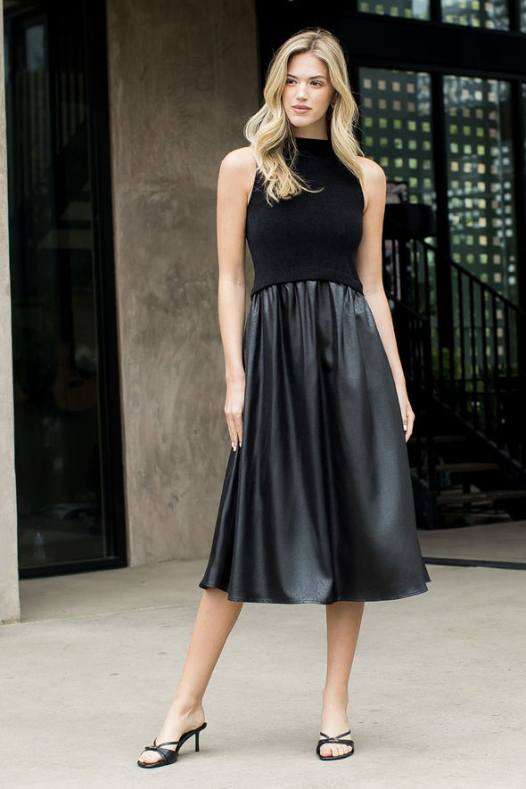 (THML) The Lola Leather Midi Dress-Black