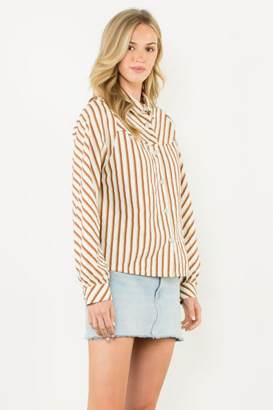 (THML) The Lindsey Stripe Top-Brown