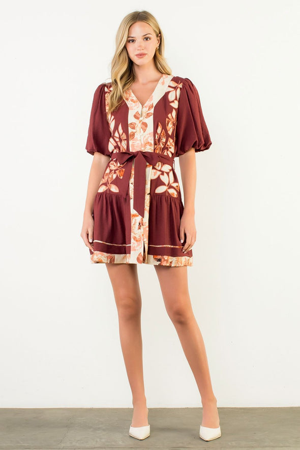 (THML) The Yolanda Floral Dress-Burgundy