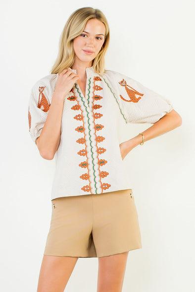 (THML) The Kirby Printed Top-Cream