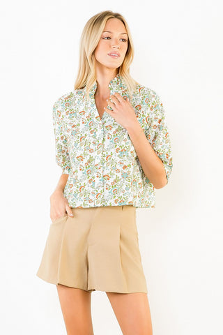 (THML) The Justin Floral Top-Cream