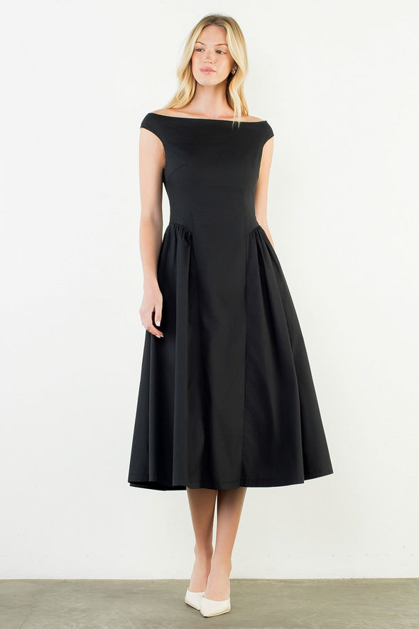(THML) The Shelby Off Shoulder Midi Dress-Black XS