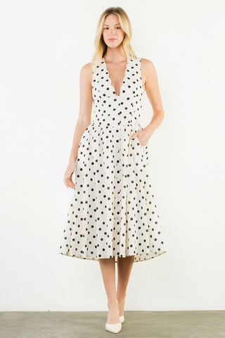 (THML)The Amber Polka Dot Midi Dress-White
