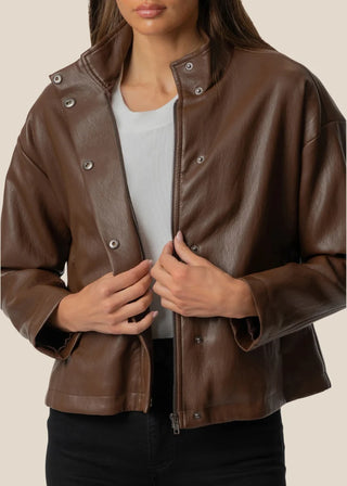 (KUT) The Wren Leather Jacket-Chocolate