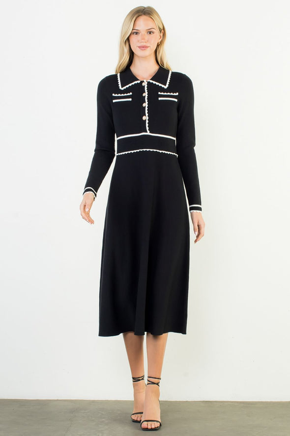 (THML) The Gidget Collar Midi Dress-Black