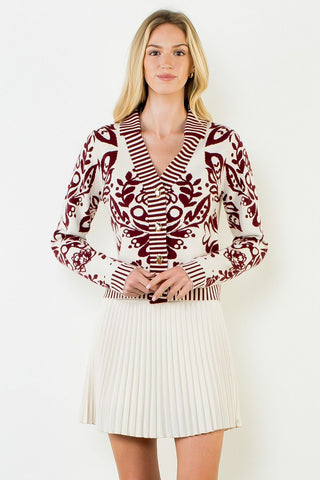 (THML) The Taylor Knitted Cardigan-Burgundy