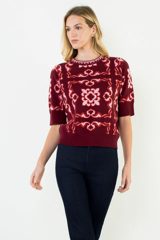 (THML) The Janelle Floral Sweater-Burgundy